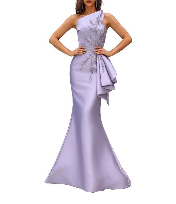 テラニクチュール レディース トップス ワンピーストラップレス Terani Couture Strapless Beaded Bow Detail Mikado Mermaid Gown Laven