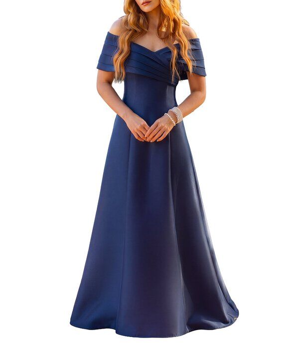 テラニクチュール レディース トップス ワンピース A ライン プリーツ Terani Couture Pleated OfftheShoulder ALine Gownavy ネイビー