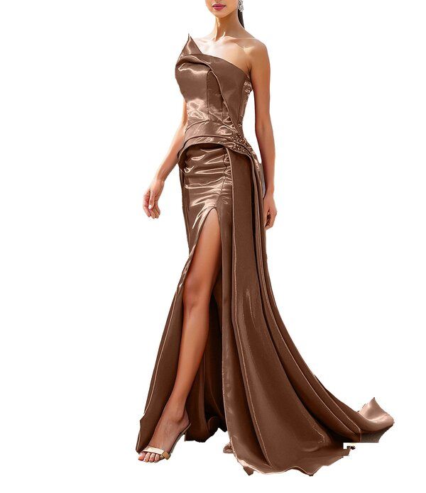 テラニクチュール レディース トップス ワンピース アシンメトリー ストラップレス ニット Terani Couture Shimmer Knit Asymmetric Strapless High