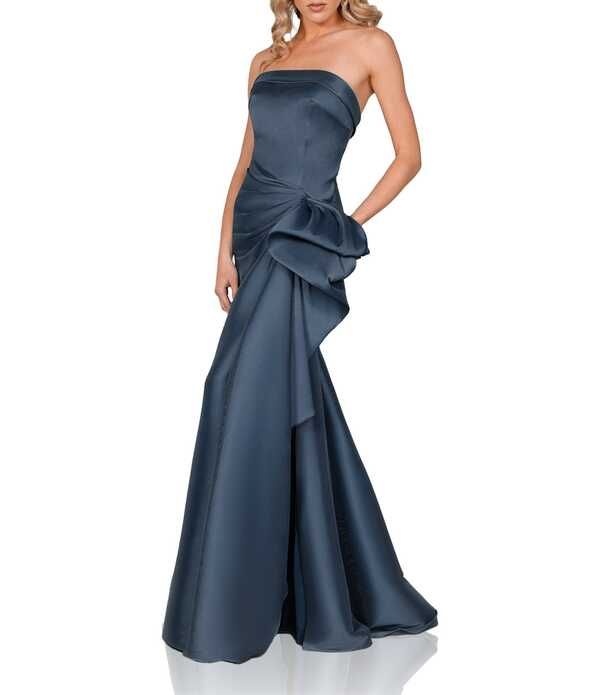 テラニクチュール レディース トップス ワンピース A ライン フリル ストラップレス Terani Couture Mikado Straplesside Ruffle ALine Longowna