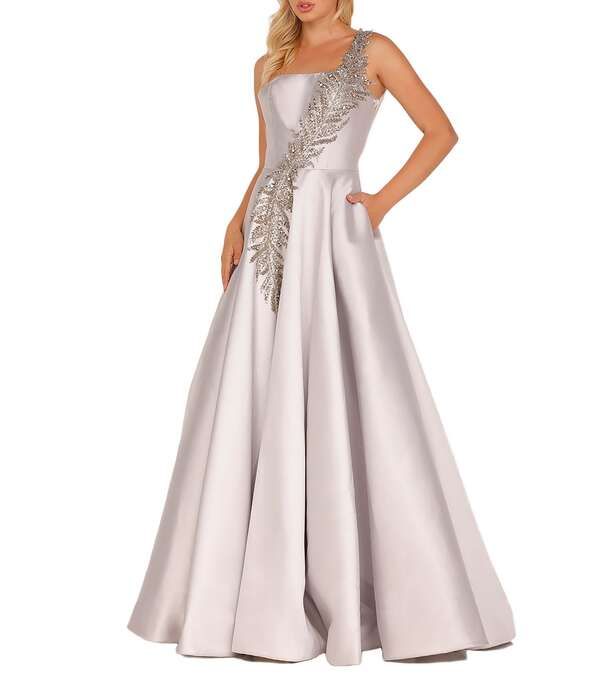 テラニクチュール レディース トップス ワンピース ノースリーブ Terani Couture Sleeveless One Shoulder Beaded Strap Back Detail Bal