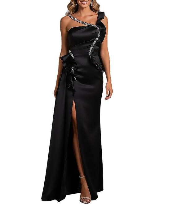 テラニクチュール レディース トップス ワンピース アシンメトリー Terani Couture Asymmetric One Shoulder Beaded Gown Black ブラック