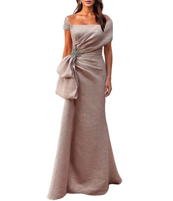 テラニクチュール レディース トップス ワンピース Terani Couture Off The Shoulder Gown With Beadedetail Rose Gold ゴールド