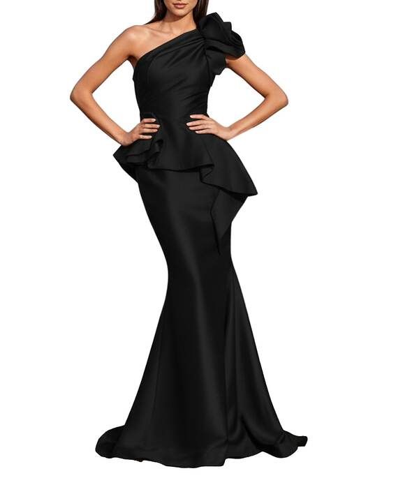 テラニクチュール レディース トップス ワンピース フラワー柄 フラワー Terani Couture Taffeta One Floral Applique Shoulder Peplum Gown
