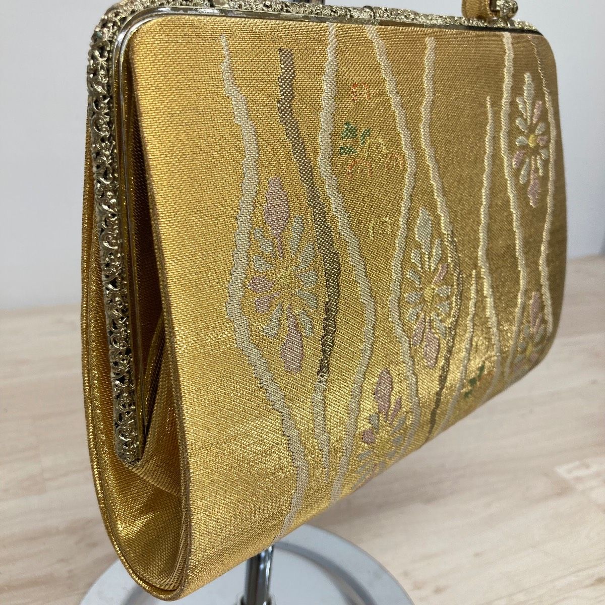 美品 和装バッグ/ハンドバッグ ゴールド系 花柄 織物 美術品袋物類 箱