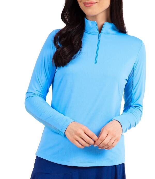 アイビークール レディース トップス シャツ ハーフジップ モックネック IBKUL Quarter Zip Mock Neck Long Sleeve Toperi