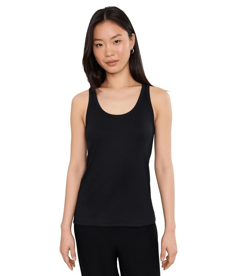 エイリーンフィッシャー レディース トップス シャツ コットン Eileen Fisher Organicotton Stretch Rib Scoop Neck Slim Tank Black ブラ