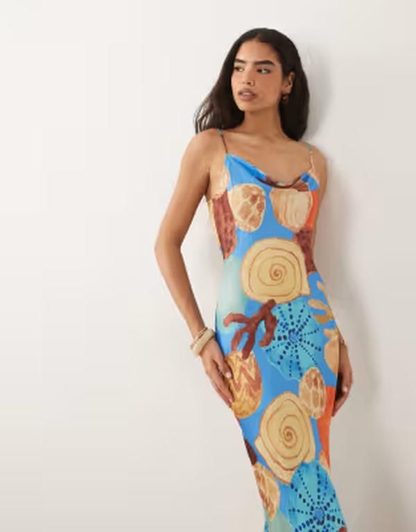 ネバーフリードレスド レディース トップス ワンピース プリント ミディ サテン Never Fully Dressed Patti satin cami bias midi dress in she