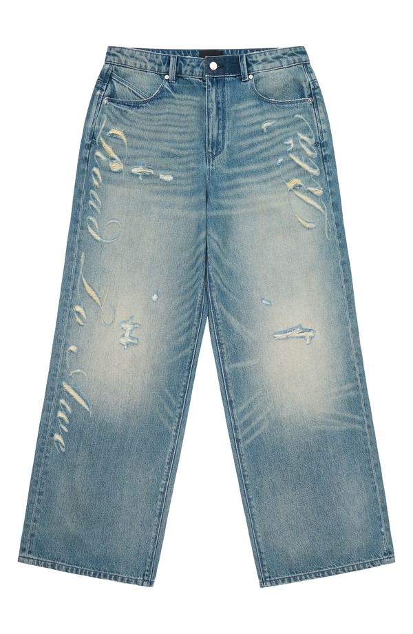 アールティーエー メンズ ボトムス デニムパンツ ワイドレッグ ジーンズ RtA Franco Distressed Wide Leg Jeans Golden Indigo Laserta インディ