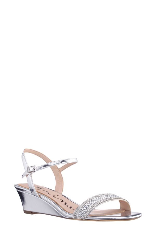 ニナ レディース シューズ ヒール サンダル アンクル Nina Vondankle Strap Wedge Sandal Silver シルバー