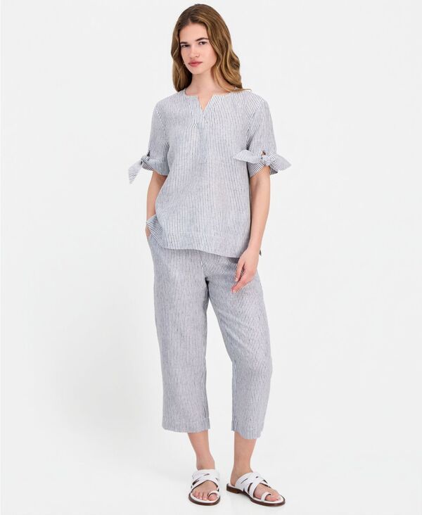 チャータークラブ レディース ボトムス カジュアルパンツ プリント クロップド Charter Club Womens Lined Printed Cropped Pants Black Stripe