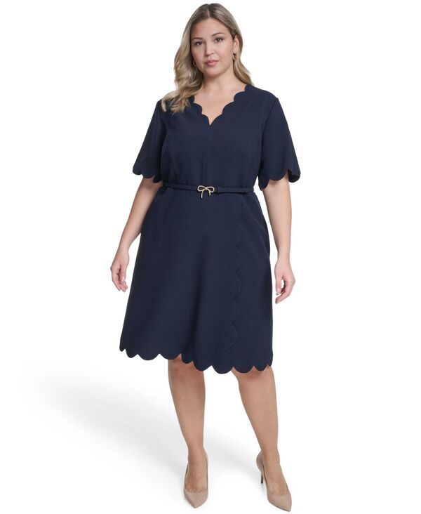 エリザジェイ レディース トップス ワンピース Vネック Eliza J Womenscalloped Hem VNeck Short Dress Navy ネイビー