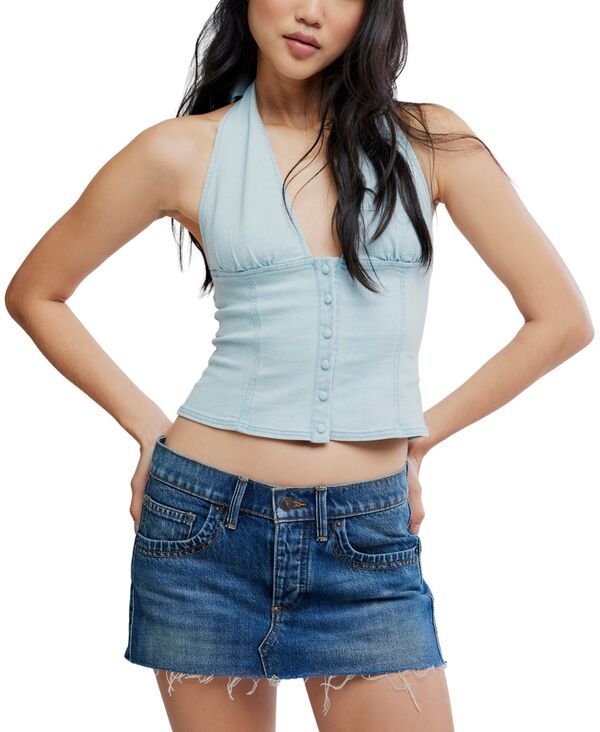 フリーピープル レディース ボトムスカート ミニ コットン デニム ローライズ Free People Womens Lainey LowRise Cotton Mini Denim Skirt Co