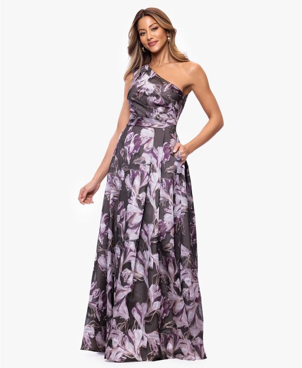 エスケープ レディース トップス ワンピース プリント ワンショルダー XSCAPE Womens OneShoulder Printed Ball Gown Black Lilac ブラック