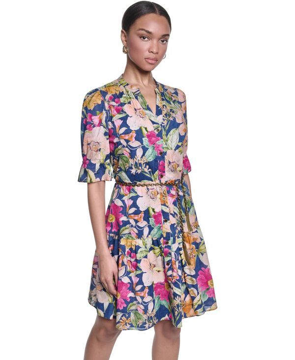 カール ラガーフェルド レディース トップス ワンピース コットン KARLAGERFELD PARIS Womens Belted Colla red Cotton Dress CurrantLig