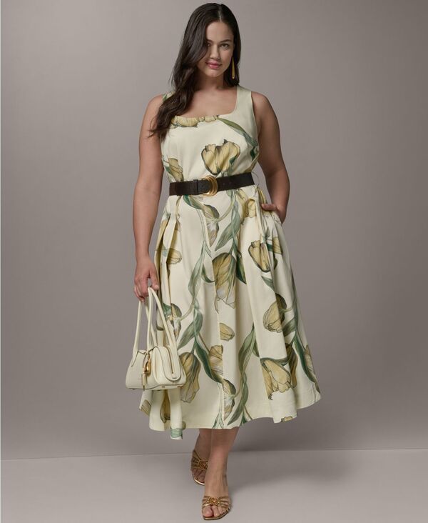 ダナ キャラン ニューヨーク レディース トップス ワンピース A ライン フラワー柄 ミディ ノースリーブ フラワー Donna Karanew York Womens Floral Sleevel