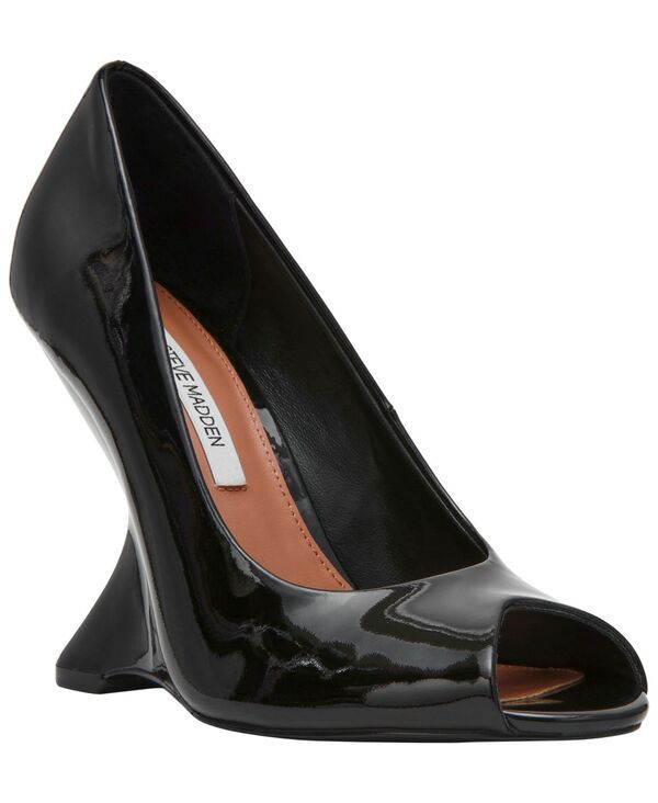 スティーブ マデン レディース シューズ パンプス Steve Madden Womens Palmetto High Peep Sculpted Wedge Pumps Black Patent ブ
