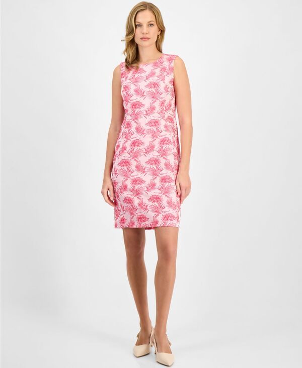 カスパール レディース トップス ワンピース プチ ノースリーブ Kasper Womens Jacquard Sleevelessheath Dress Regular Petite Pink Pe