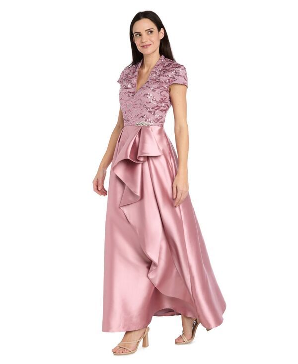 アールアンドエムリチャーズ レディース トップス ワンピース メッシュ 刺繍 R M Richards Womens Long Mikado Ballgown with Embroide red Me