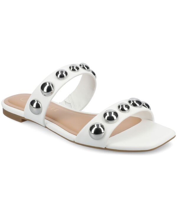 ジュルネ コレクション レディース シューズ サンダル Journee Collection Womens Frida Studded Slide Flat Sandals WhiteSilver ホ