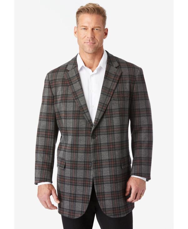 キングサイズ メンズ アウター ジャケット・ブルゾン トール ブレザー ニット KingSize Big Tall Ponte Stretch Knit Blazer Grey plaid グレー