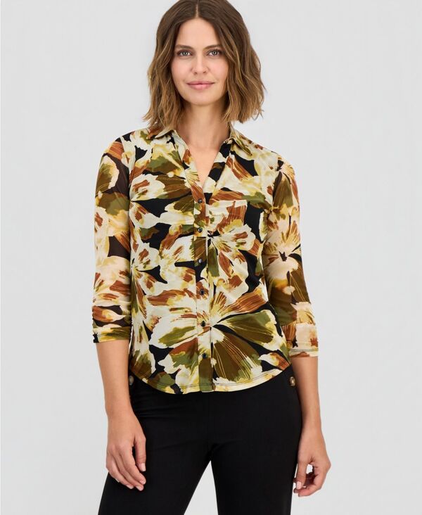 アンクライン レディース トップス シャツ Anne Klein Womenshir red 34Sleeve Shirt Anne Black Multi ブラック
