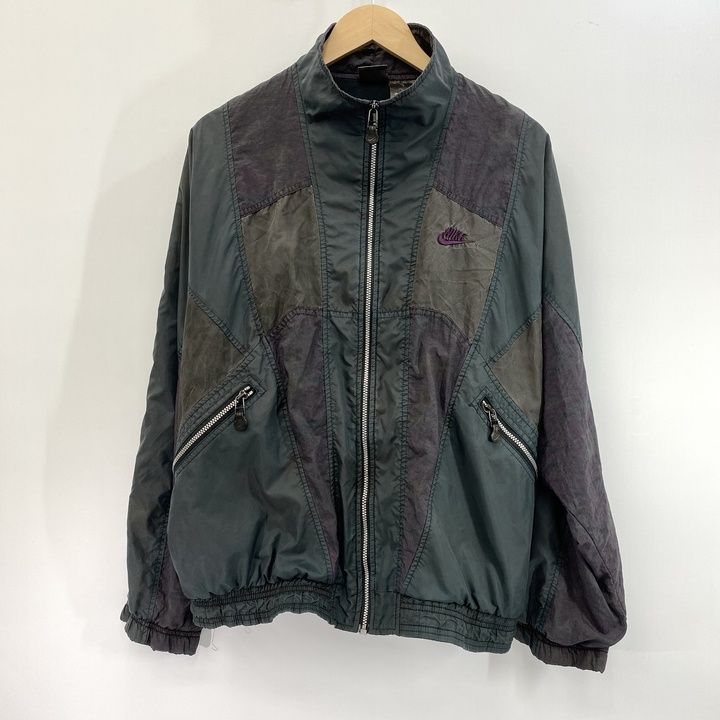 90s NIKE ナイキ Blackening ナイロン ジャケット グリーンライン ブラック 黒染め アウター M～L相当 銀タグ VINTAGE ヴィンテージ メンズ _201