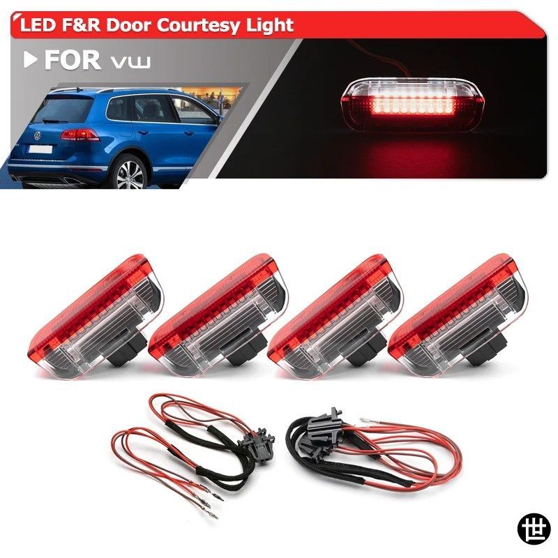 フォルクスワーゲン VW トゥアレグ II MK2 2010-2018用 ホワイト/レッド LED ドア カーテシハザード灯 インテリア アンダー ウェルカム パ
