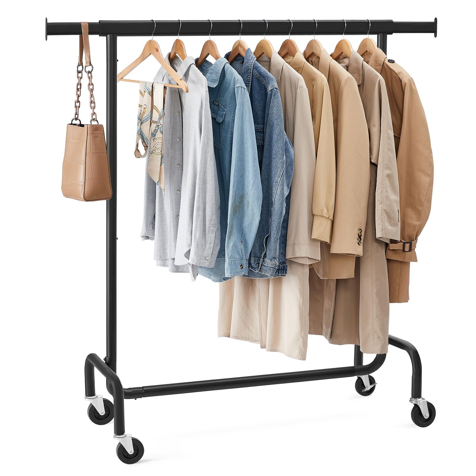 SONGMICS ハンガーラック 頑丈 洋服ラック 大容量 業務用 幅110~150cm 横伸縮式 高耐荷重130Kg 衣類収納 安定性 キャスター付き 移動しやすい ちょうどいいサイズ ブラック HSR011B01★m f2b81bad
