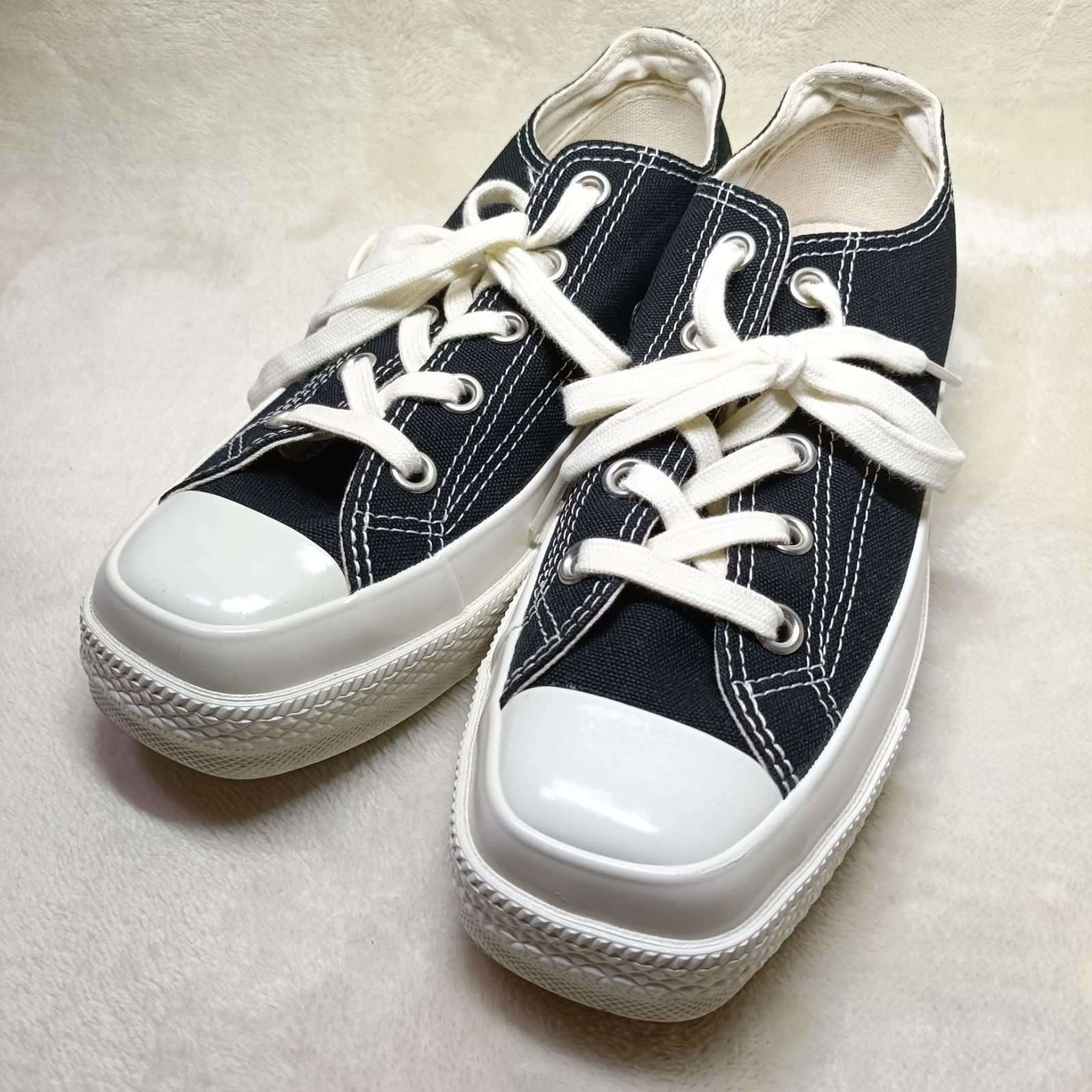 【美品】CONVERSE　オールスター スクエアトゥ OX　厚底ラバーソール　23㎝