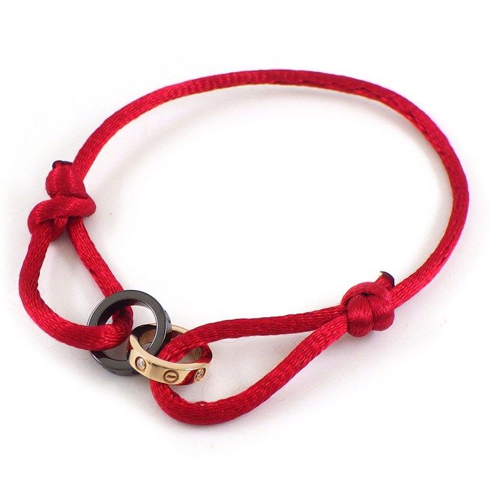 カルティエ Cartier ブレスレット ベビーラブブレス 4ポイント ダイヤモンド ブラック セラミック レッド コットンコード K18PG 【中古】