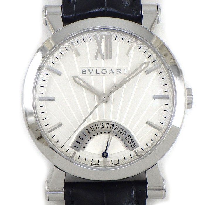 ブルガリ BVLGARI 腕時計 ソティリオ SB42SDR シルバー文字盤 デイト 裏スケ クロコダイルレザーベルト SS 自動巻き 【中古】
