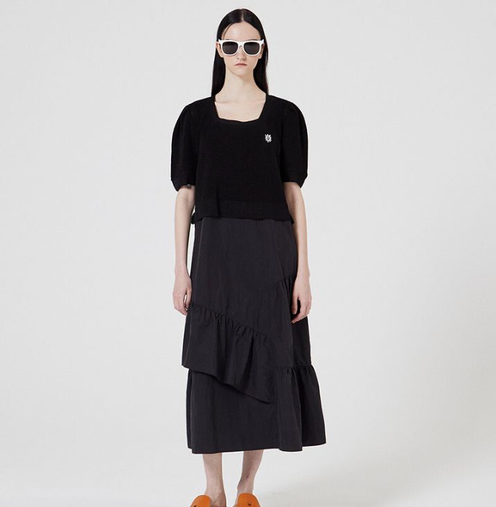 Jucy Judy ジュシジュディ 23SS 半袖 ニット ウーブン レイヤード ONE PIECE 90size