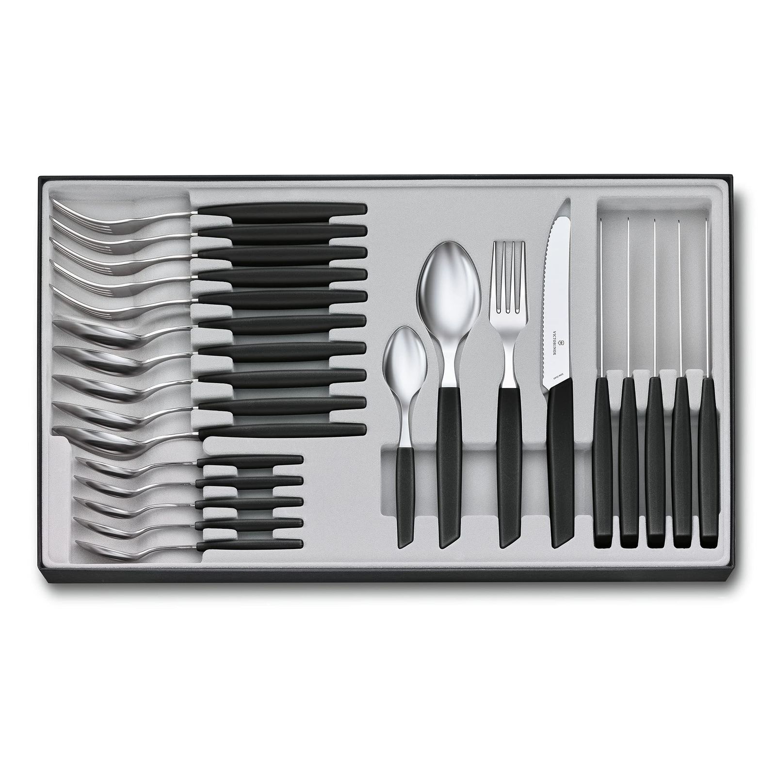 在庫処分　カトラリーセット 食洗機対応 フォーク&ステーキナイフ&スプーン24本セット ブラック VICTORINOX(ビクトリノックス) 食卓を彩る人間工学に基づいたエレガントなテーブルセット カトラリー テーブルセット スイスモダン 6.9093.11W.