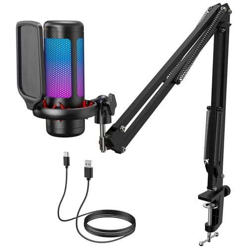 TONOR USBマイク コンデンサーマイク TC310+ RGB 単一指向性 ゲーム実況 配信 Zoom PS5/PS4対応 ワンタッチミュート ブームアーム付き★ 85d6f1b1