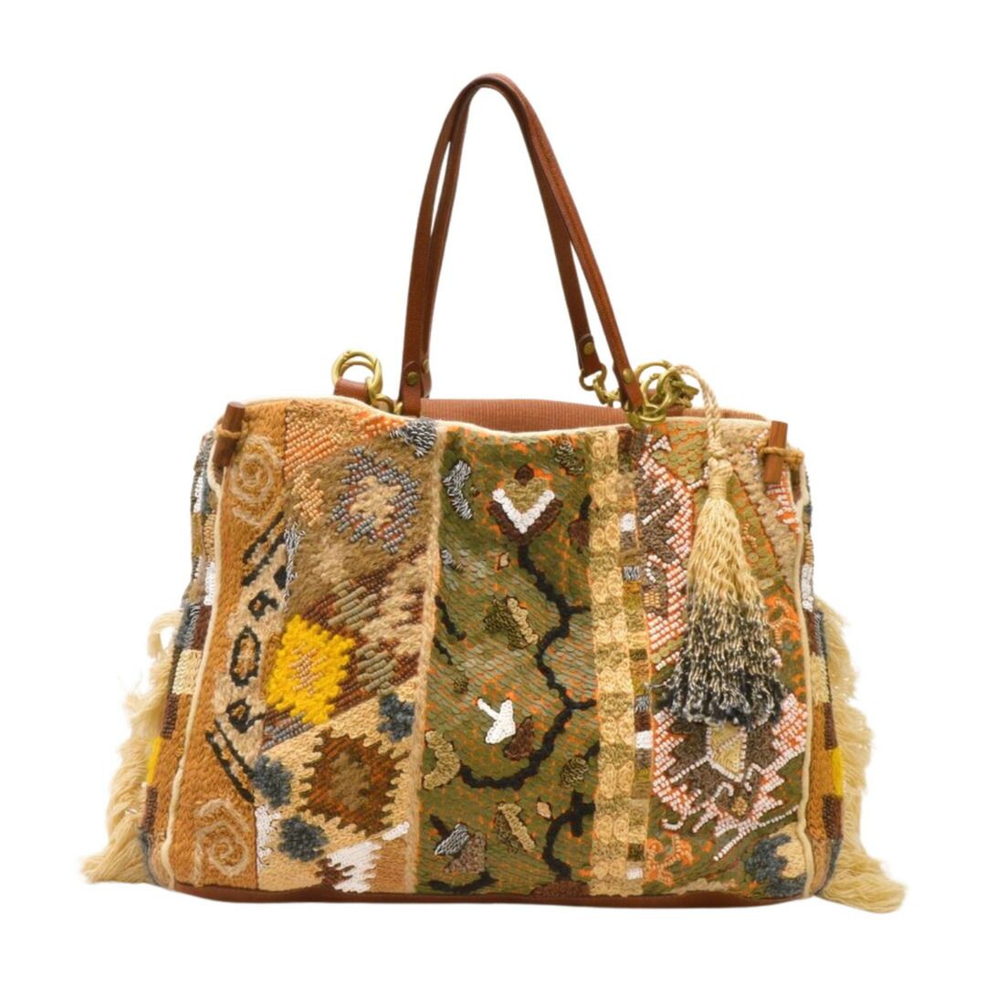 ジャマンピュエッシュ Jamin Puech H.P.FRANCE トートバッグ スパンコール ビーズ コーデュロイ 刺繍 ブラウン レディース F-B6811