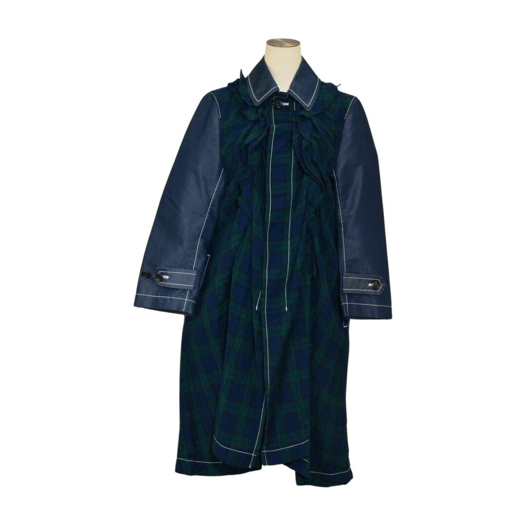 コムデギャルソン tricot COMME des GARCONS コート ステンカラー 丸衿 チェック ステッチ Mサイズ AD2015 紺 レディース F-L8433