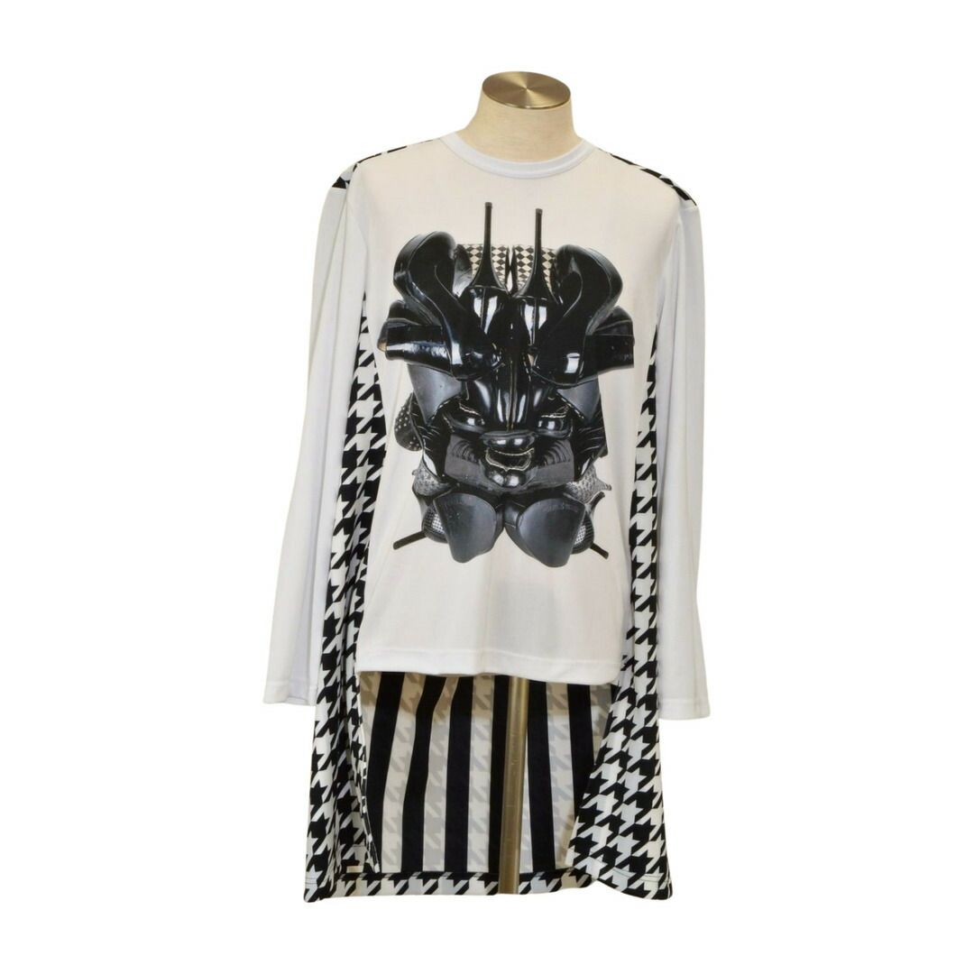 コムデギャルソン COMME des GARCONS HOMME PLUS カットソーチュニック Willie Cole 千鳥柄 Mサイズ 白×黒 AD2021 メンズ F-L8437