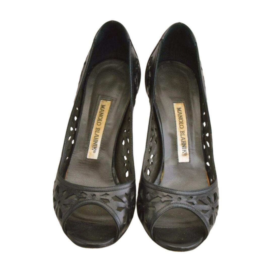 マノロブラニク Manolo Blahnik パンプス カットワーク オープントゥ 37 1/2サイズ ブラック レディース F-LSHOE5120