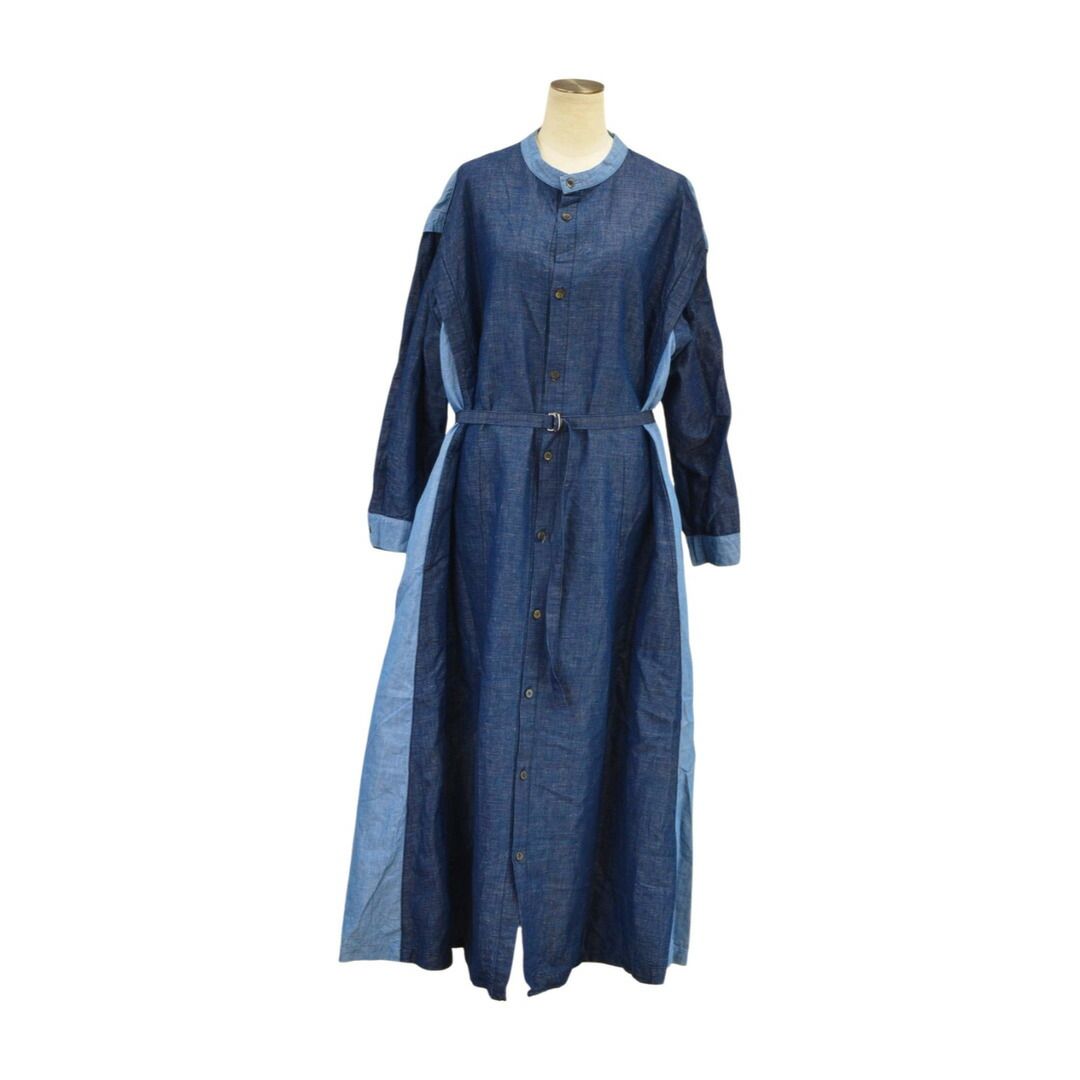 プランテーション Plantation ワンピース ロング丈 デニム 共布ベルト付き ブルー ネイビー サイズ 2 PL32FH920レディース F-L8357