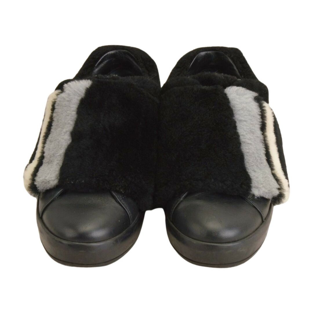 プラダ PRADA スニーカー 1E778H ブラック シープスキン レザー ライン 35 ファー スニーカー レディース F-LSHOE5143