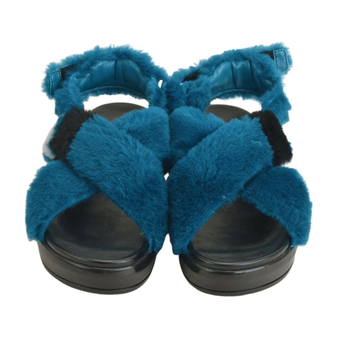 プラダ PRADA 8830 クロス リアルファー サンダル フラット ダークエメラルドグリーン×ブラック サイズ 35 レディース F-LSHOE5144