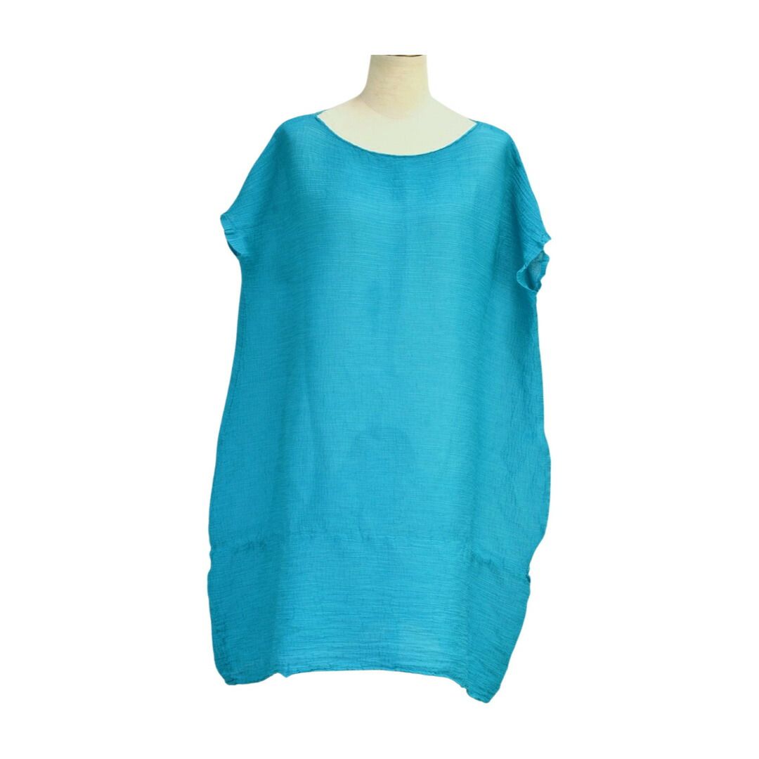 ミー イッセイミヤケ me ISSEY MIYAKE プリーツ ノースリーブ ブラウス カットソー ブルー 半袖 MI51FT513 レディース F-M13624