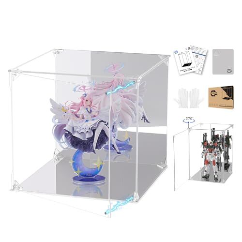 KUKER フィギュアケース アクリルケース UVカット 台座ミラー 背面ミラー マグネット付き 前扉 コレクションケース ディスプレイケース ショーケース 組み立て式 汚れ防止 手袋 クリーニングクロス付き (幅30×奥行30×高さ30cm 5ab6e8c1