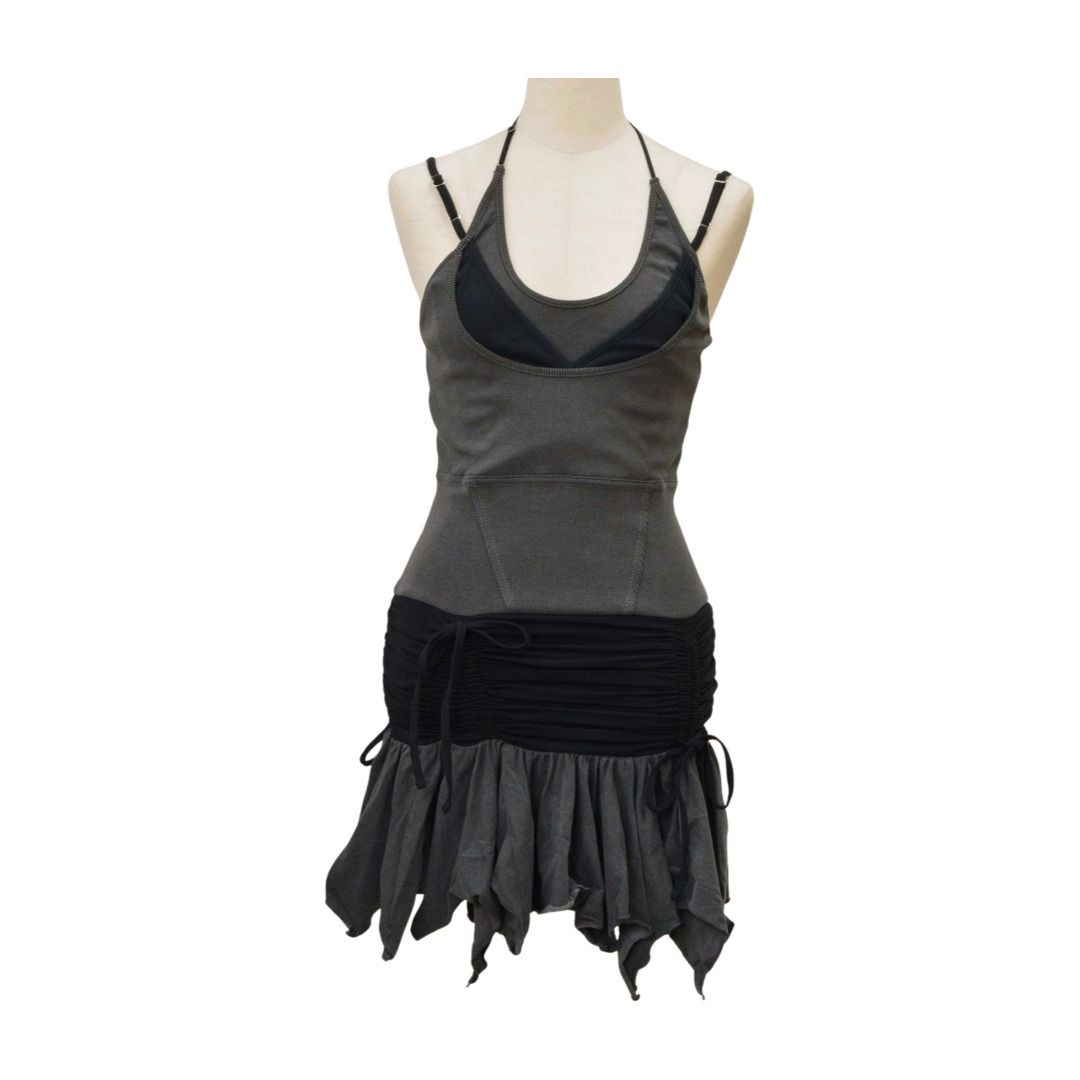 ザレッドスレッド THEREDTHREAD S shirring dress mini ワンピース グレー TR33907 コットン レディース F-M13751