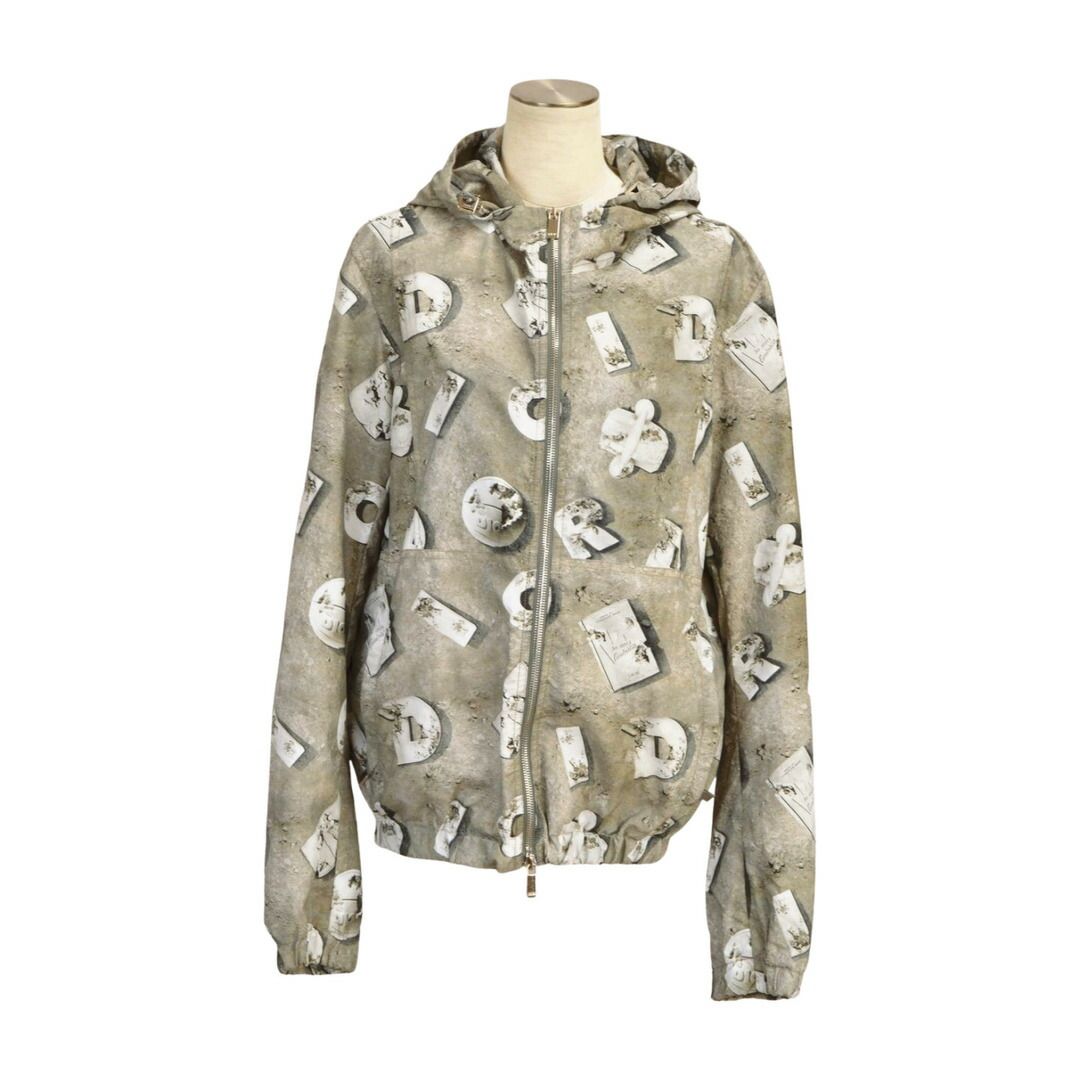 ディオール DIOR Daniel Arsham パーカー ジャケット ジップアップ ロゴ 総柄 ナイロン 44サイズ グレー レディース F-YA1040