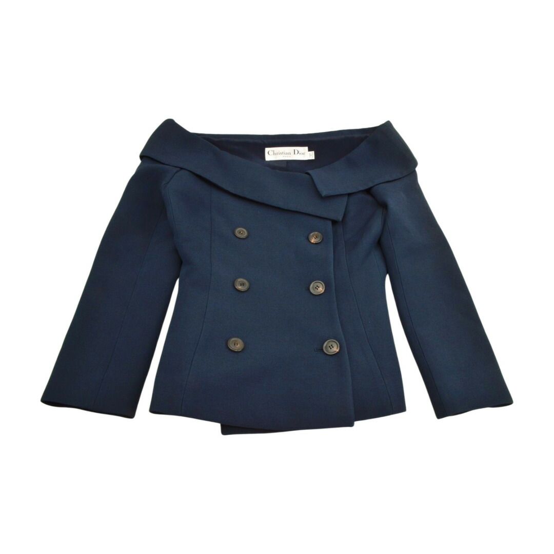 クリスチャンディオール Christian Dior ジャケット ダブルブレスト ウール シルク アウター ネイビー サイズ 38 レディース F-YA1153