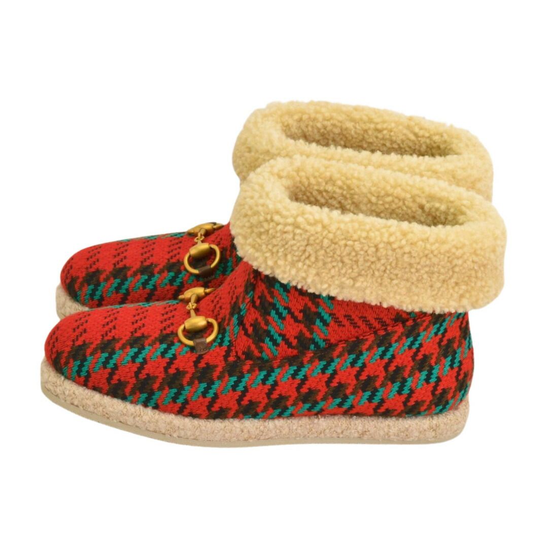グッチ GUCCI ホースビット ショートブーツ ムートン 千鳥格子 ツイード サイズ 36 1/2 レッド 599017 レディース F-YA1164 グッチ GUCCI ホースビット ショートブーツ ムートン 千鳥格子 ツイード サイズ 36 1/2 レッド 599017 レディース F-YA1164