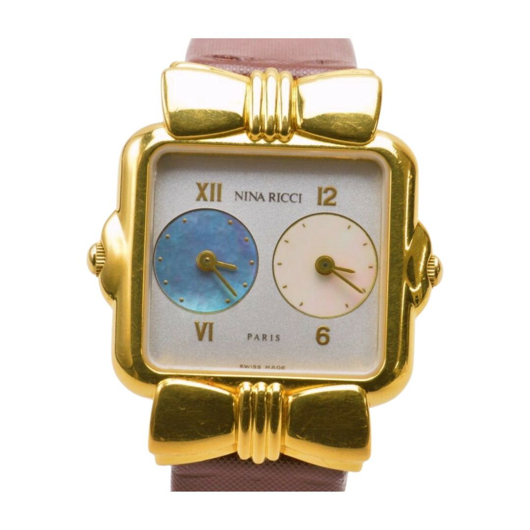 NINA RICCI ニナリッチ W974 リボン ゴールド クォーツ 革ベルト レディース F-WT351