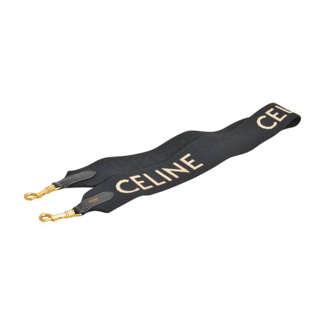 セリーヌ CELINE 49S012AEP ジャガード ロングストラップ ロゴ ショルダー バッグ ウール ブラック レディース F-YA1172